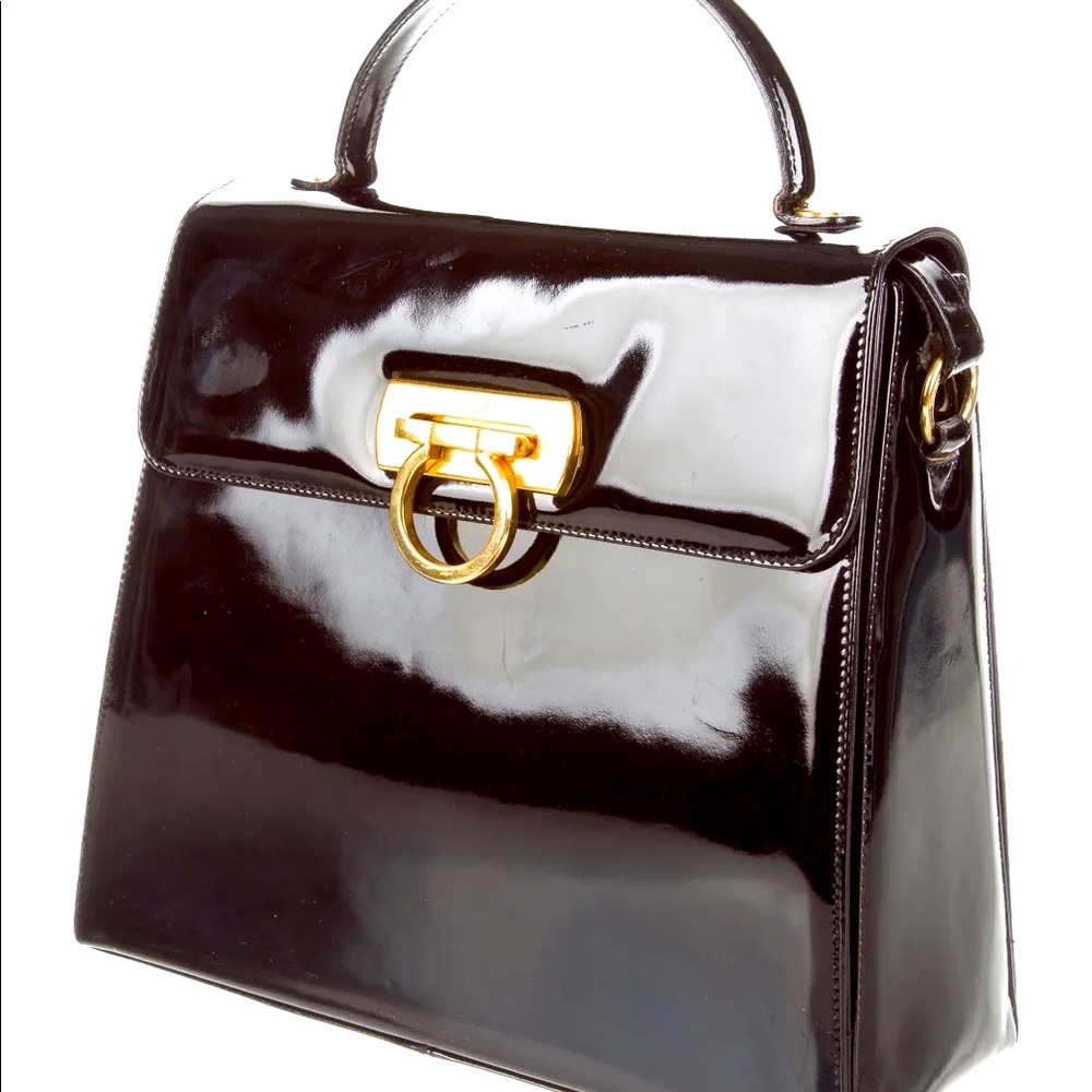 Authentic SALVATORE FERRAGAMO Top Handle Kelly Bag black with strap